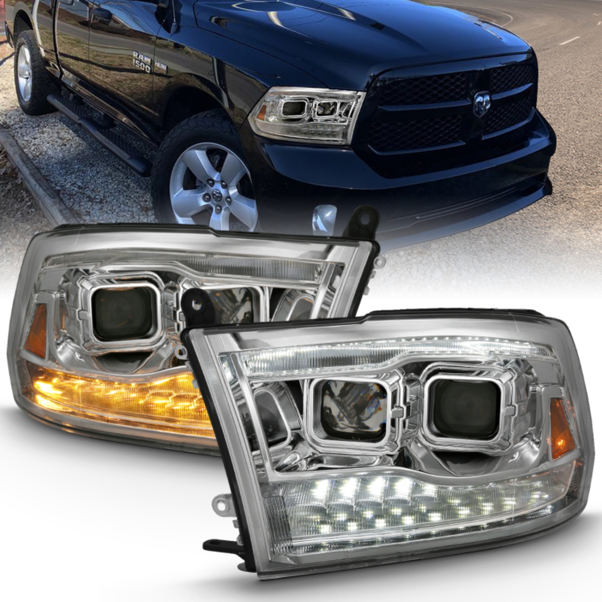 Picture of ANZO 2009-2018 Dodge Ram 1500 Projector H.L. Switchback Chrome Amber