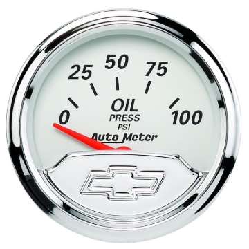 Picture of Autometer Chevy Vintage Bowtie 2-1/16in 0-100PSI Electronic Oil Pressure Gauge