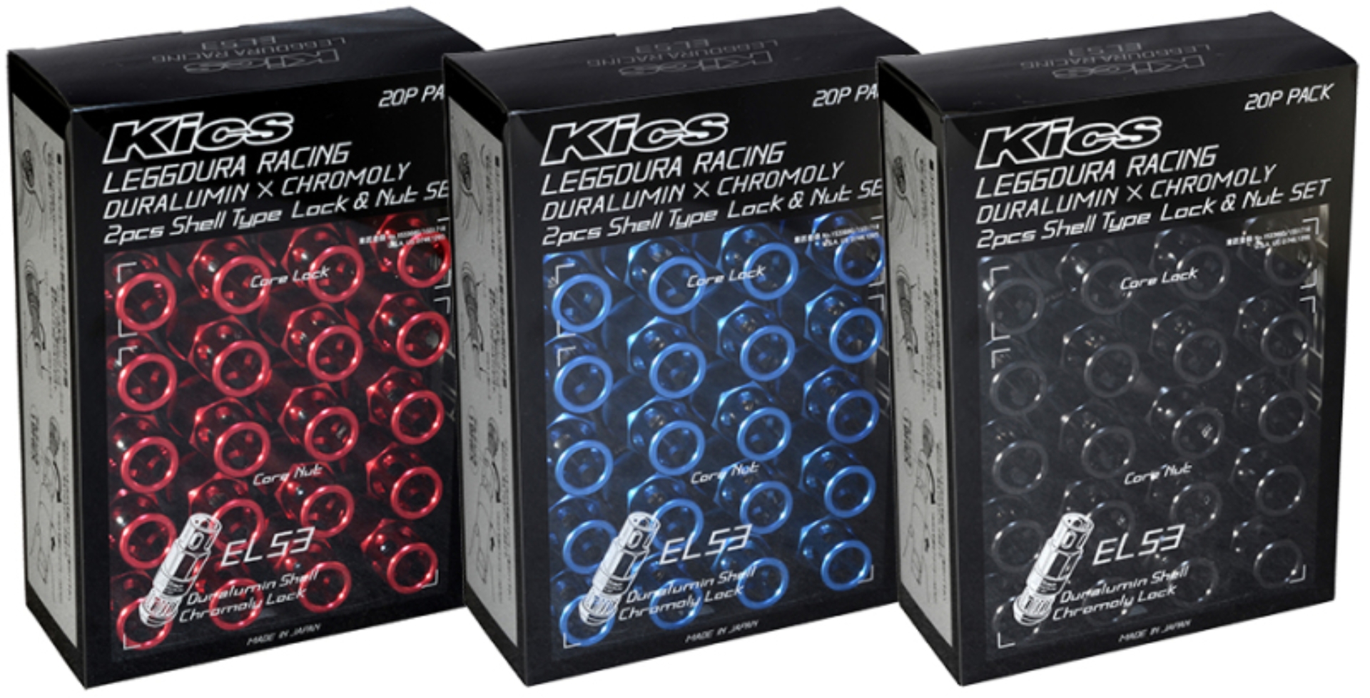 Picture of Project Kics Leggdura Racing 53mm EL53 Shell Type Lug Nut 16 Pcs + 4 Locks 12X1.25 Black