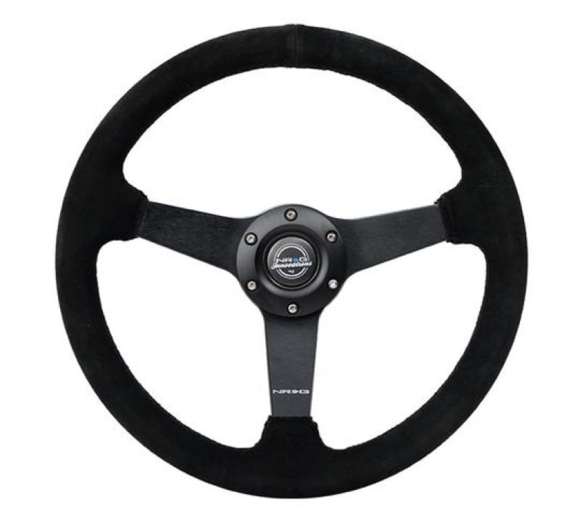 Picture of NRG Sport Steering Wheel (350mm / 1.5in Deep) Black Suede/Black Stitch w/Matte Black Solid Spokes