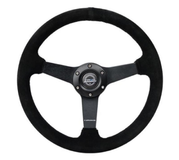 Picture of NRG Sport Steering Wheel (350mm / 1.5in Deep) Black Suede/Black Stitch w/Matte Black Solid Spokes