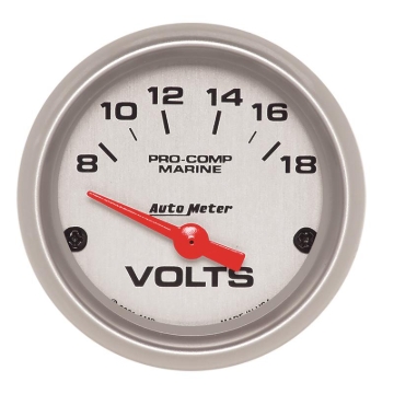 Picture of Autometer Voltmeter 2-1/16in 18V Electric Marine Silver Ultra-Lite Gauge