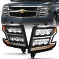 Picture of ANZO 15-20 Chevy Tahoe/Suburban LED Light Bar Style Headlights Black w/Sequential w/DRL w/Amber