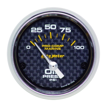 Picture of Autometer Marine Carbon Fiber 2-1/16in 100PSI Electric Oil Pressure Gauge
