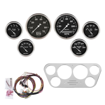 Picture of Autometer Old Tyme Black Gauge Kit 6 Pc Ford Truck 53-55 Tach/Mph/Fuel/Oilp/Wtmp/Volt