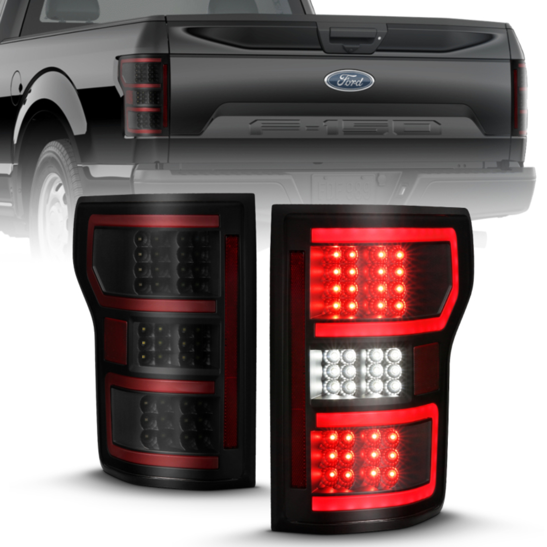 Picture of ANZO 18-19 Ford F-150 LED Taillight Black Housing Clear Lens Red Light Bar W/Sequential