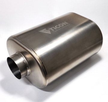 Picture of Ticon Industries 3in Oval Titanium Muffler 3in Center In / 3in Out - 12in Overall Length 1mm/.039in