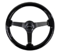 Picture of NRG Reinforced Steering Wheel Classic Wood Grain (350mm / 3in. Deep) Matte Black Solid 3-Spoke