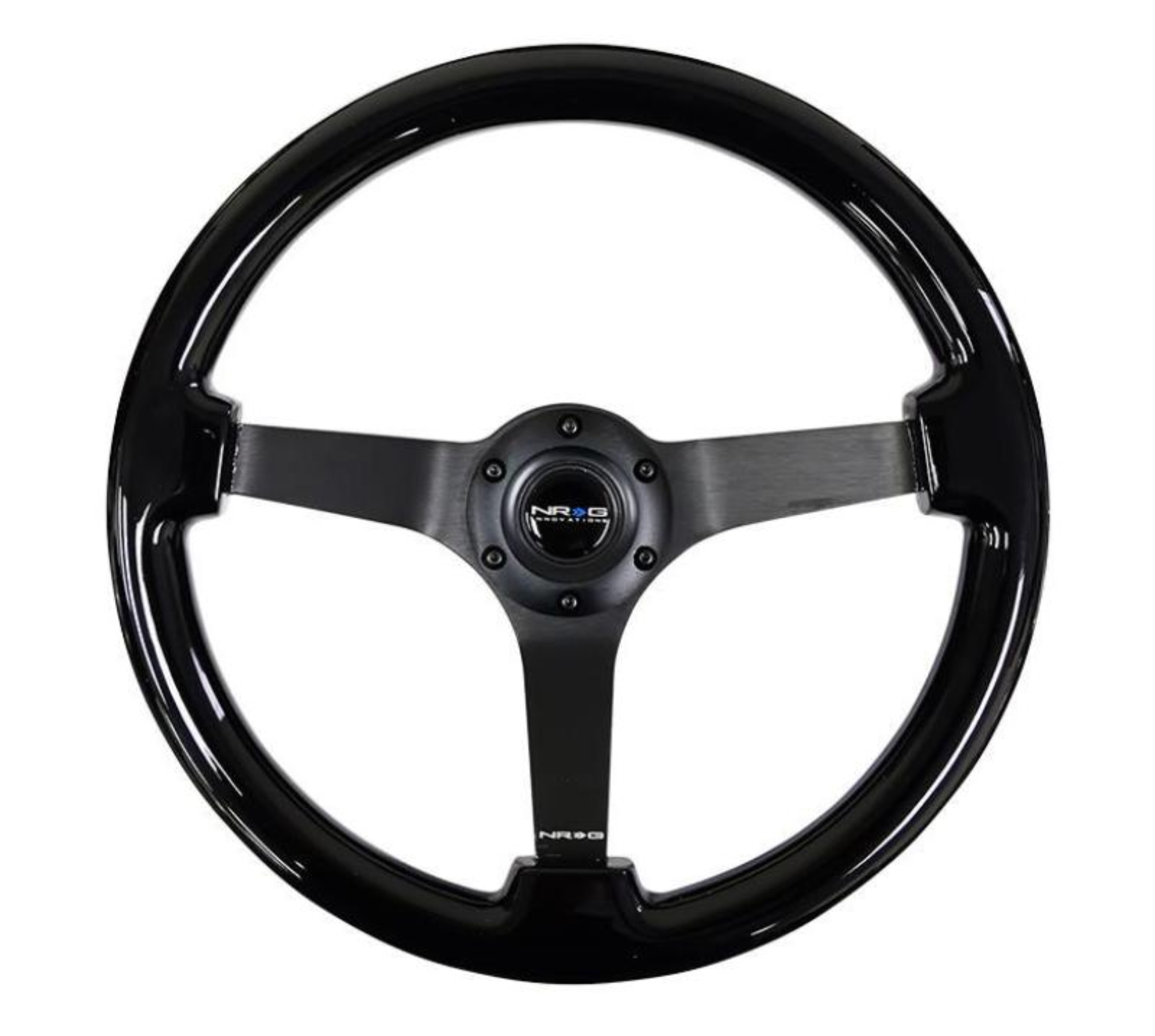 Picture of NRG Reinforced Steering Wheel Classic Wood Grain (350mm / 3in. Deep) Matte Black Solid 3-Spoke