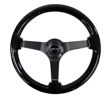Picture of NRG Reinforced Steering Wheel Classic Wood Grain (350mm / 3in. Deep) Matte Black Solid 3-Spoke