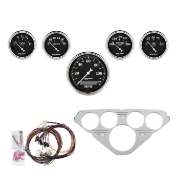 Picture of Autometer Old Tyme Black 5 Piece Kit (MPH/FUEL/OILP/WTMP/BAT) 55-59 Chevy Truck Direct-Fit Dash Kit
