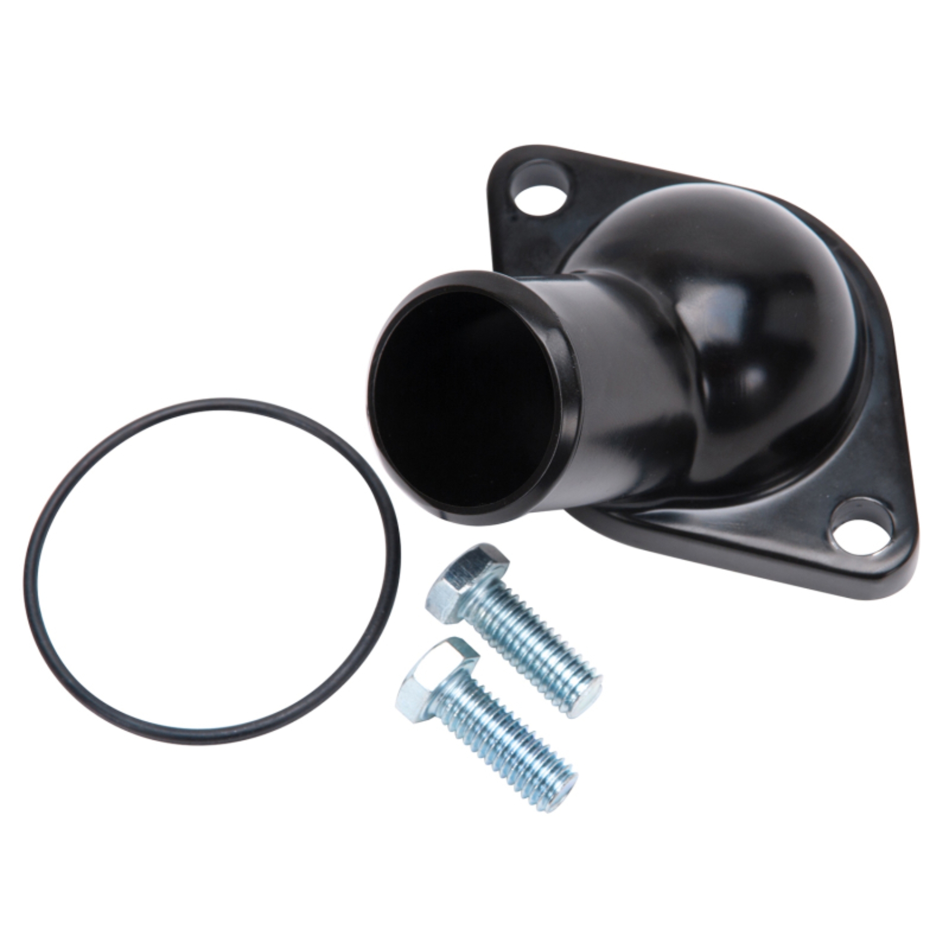 Picture of Edelbrock 15 Deg. Aluminum Waterneck for Chevy 4.3L V6 & Chevy V8 Black Finish