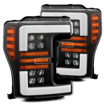 Picture of AlphaRex 17-19 Ford F-250 SD NOVA LED Proj Headlights Plank Style Matte Blk w/Activ Light/Seq Signal