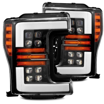 Picture of AlphaRex 17-19 Ford F-250 SD NOVA LED Proj Headlights Plank Style Gloss Blk w/Activ Light/Seq Signal