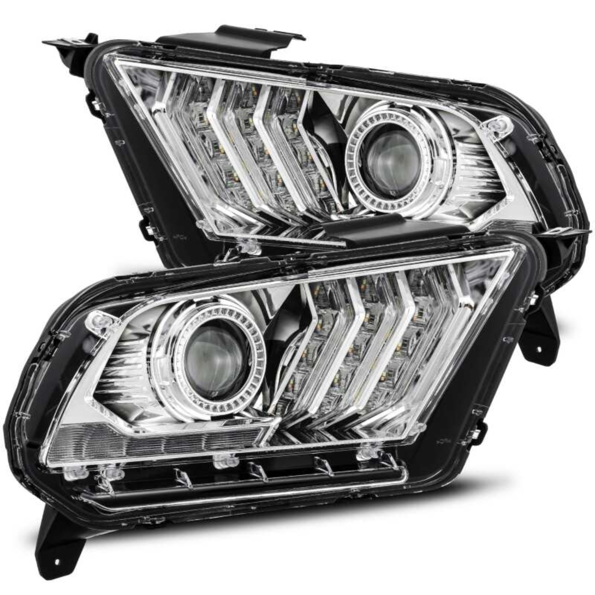 Picture of AlphaRex 10-12 Ford Mustang PRO-Series Projector Headlights Plank Style Chrome w/Top/Bottom DRL