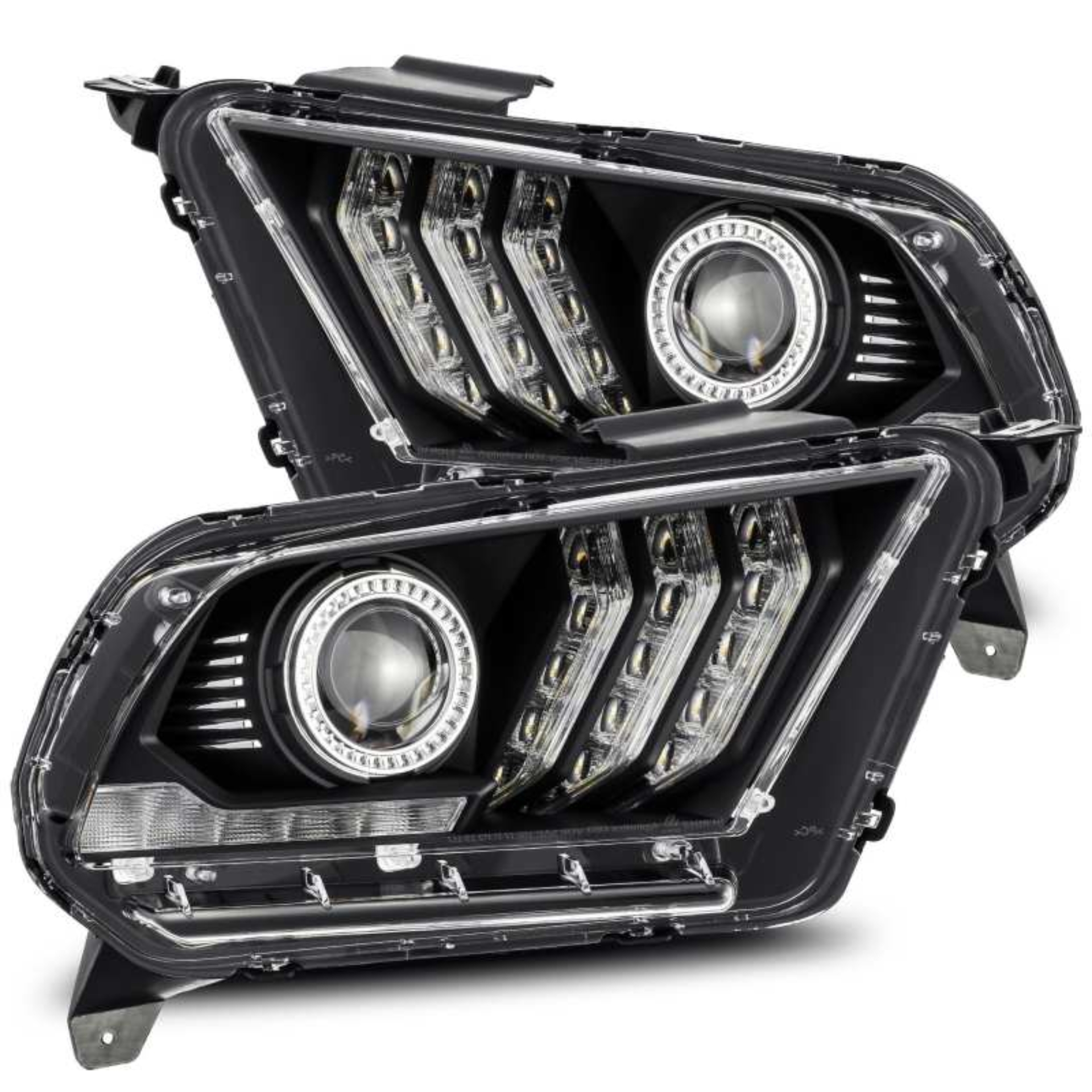 Picture of AlphaRex 10-12 Ford Mustang LUXX LED Proj Headlights Plank Style Black w/Activ Light/Seq Signal
