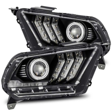 Picture of AlphaRex 10-12 Ford Mustang LUXX LED Proj Headlights Plank Style Black w/Activ Light/Seq Signal