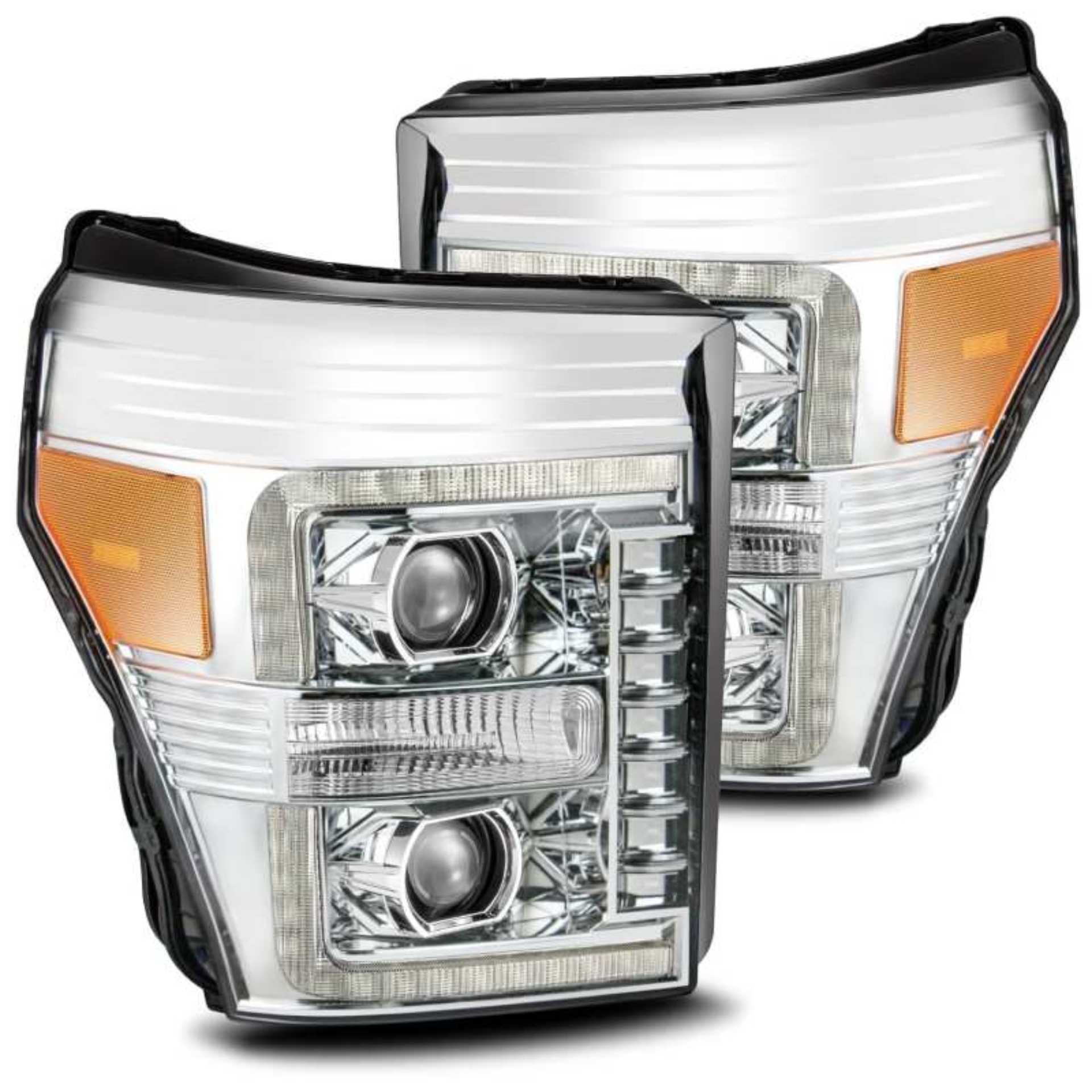 Picture of AlphaRex 11-16 Ford F-250 SD PRO-Series Projector Headlights Plank Style Design Chrome w/Seq Signal