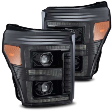 Picture of AlphaRex 11-16 Ford F-350 SD LUXX LED Proj Headlights Plank Style Alpha Blk w/Activ Light/Seq Signal