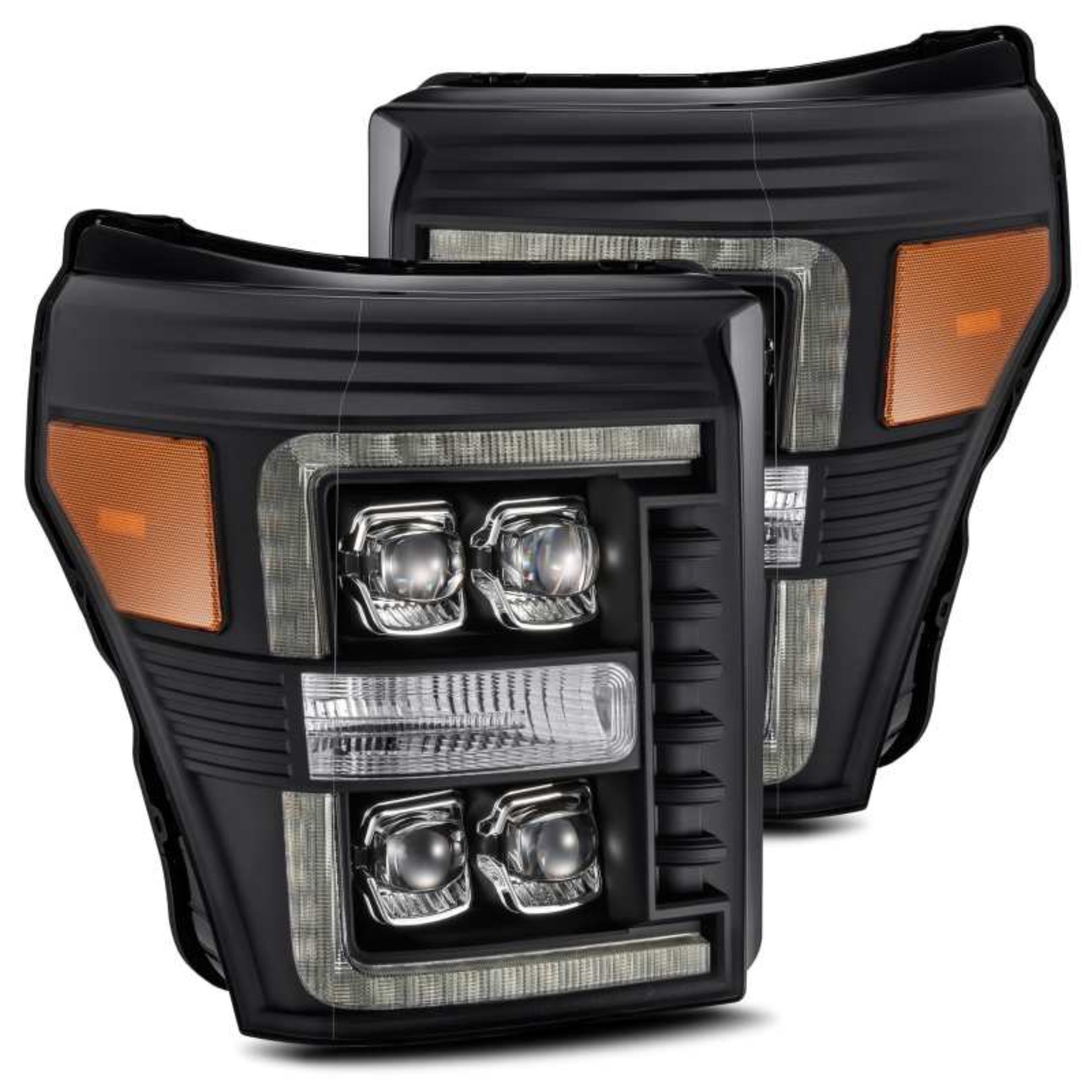 Picture of AlphaRex 11-16 Ford F-350 SD NOVA LED Projector Headlights Plank Style Blk w/Activ Light/Seq Signal