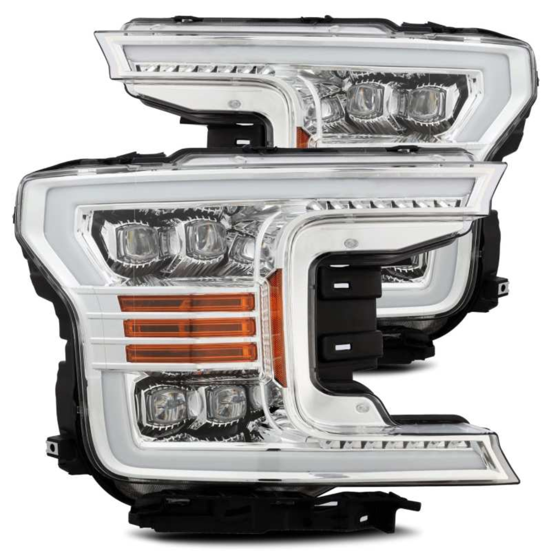 Picture of AlphaRex 18-19 Ford F-150 NOVA LED Projector Headlights Plank Style Chrome w/ActivLight/Seq Signal