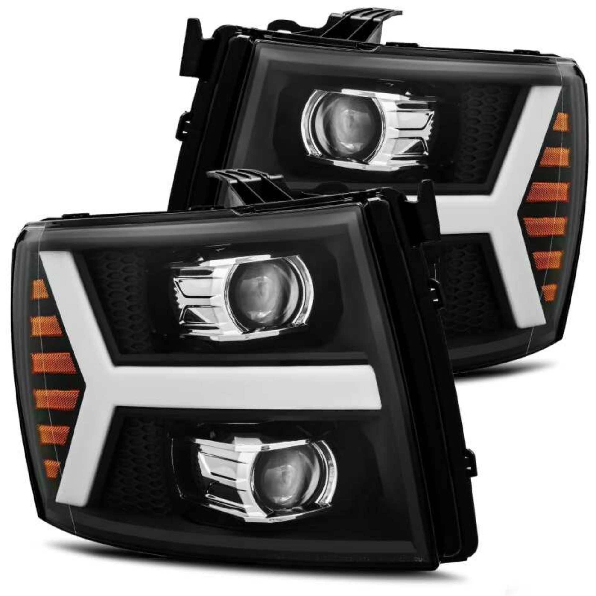 Picture of AlphaRex 07-13 Chevy 1500HD PRO-Series Proj Headlight Plank Style Matte Blk w/Activ Light/Seq Signal