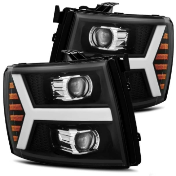 Picture of AlphaRex 07-13 Chevy 1500HD PRO-Series Proj Headlight Plank Style Matte Blk w/Activ Light/Seq Signal