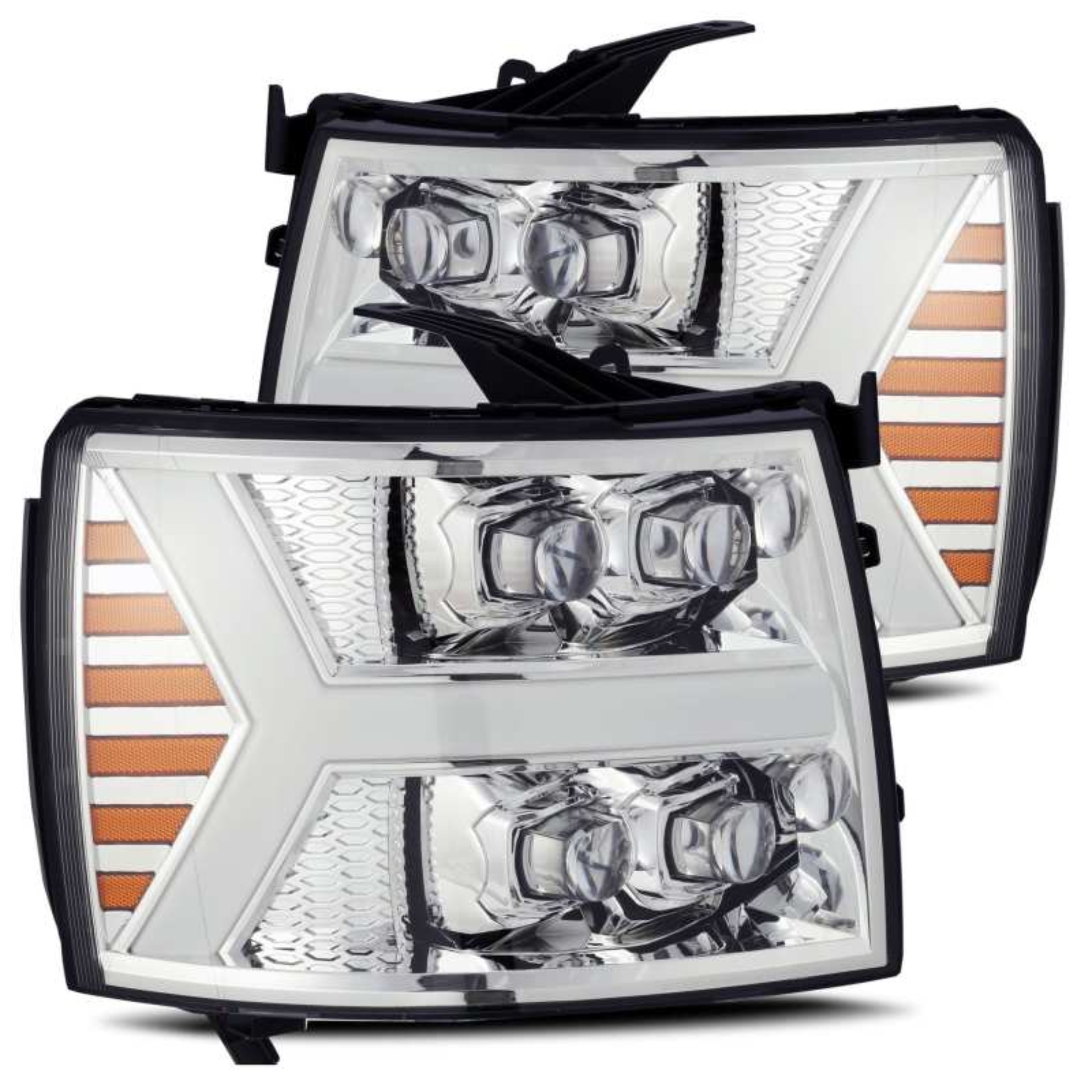 Picture of AlphaRex 07-13 Chevy 1500HD NOVA LED Proj Headlights Plank Style Chrm w/Activ Light/Seq Signal