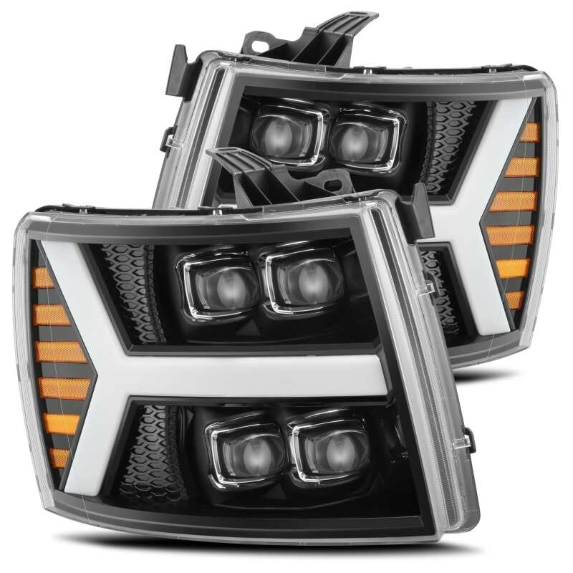 Picture of AlphaRex 07-13 Chevy 1500HD(NewBody) NOVA LED Proj Headlight Plank Sty Glos Blk w/Activ Lite/Seq Sig