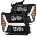 Picture of AlphaRex 07-13 Chevy 1500HD NOVA LED Proj Headlights Plank Style Matte Blk w/Activ Light/Seq Signal
