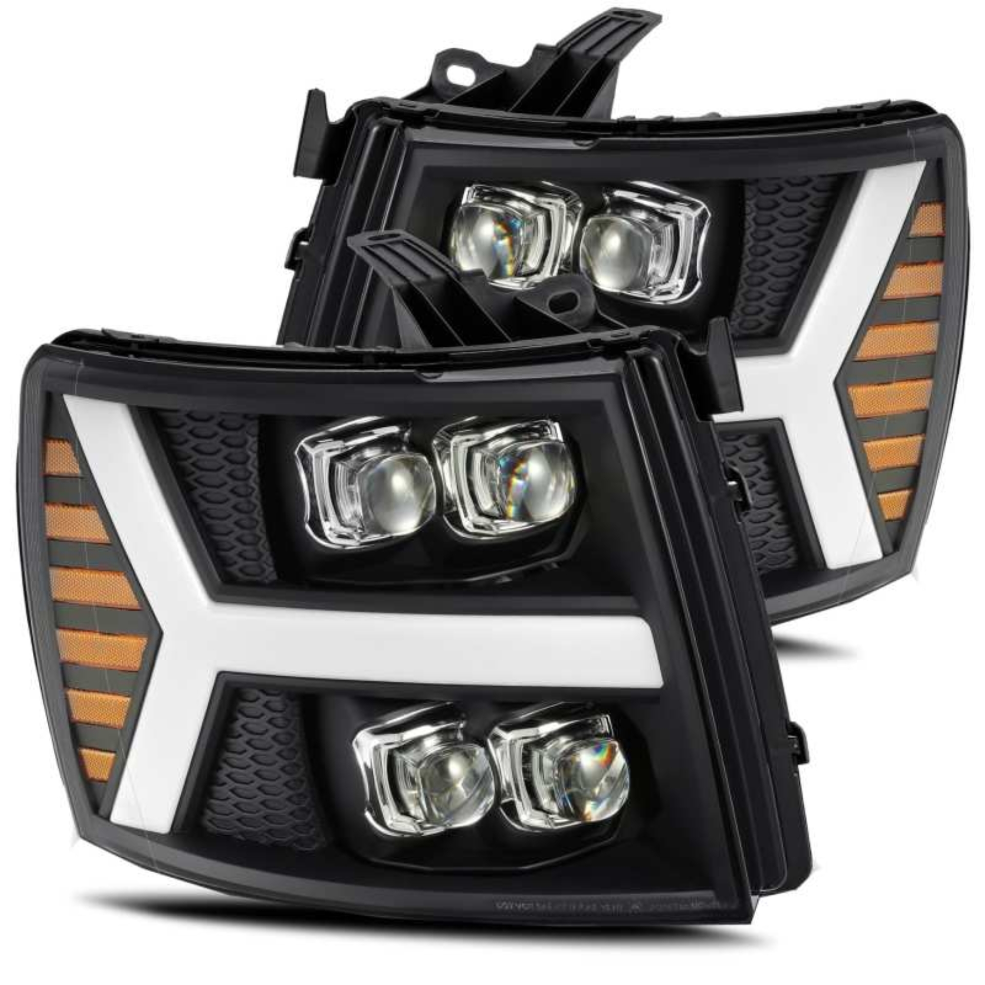 Picture of AlphaRex 07-13 Chevy 1500HD NOVA LED Proj Headlights Plank Style Matte Blk w/Activ Light/Seq Signal