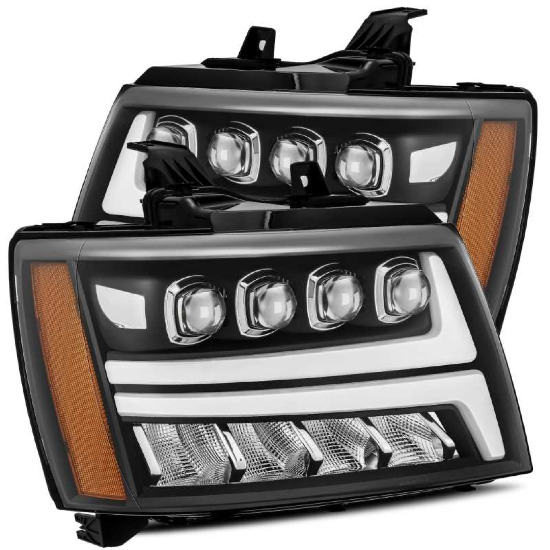 Picture of AlphaRex 07-13 Chevy Avalanche NOVA LED Proj Headlights Plank Style Matte Black w/Activ Light/DRL