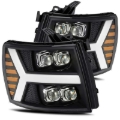 Picture of AlphaRex 07-13 Chevy 1500HD NOVA LED Proj Headlights Plank Style Matte Blk w/Activ Light/Seq Signal
