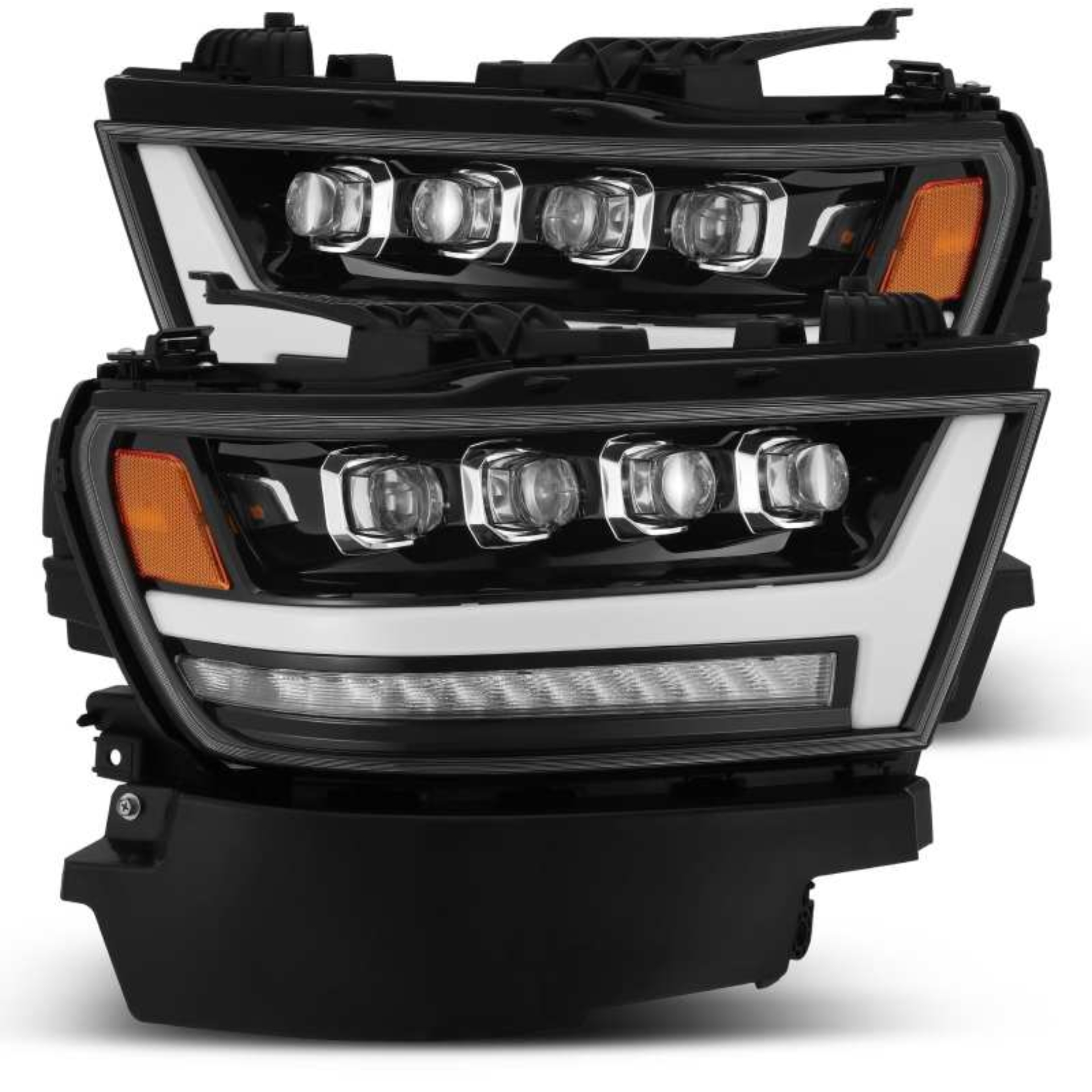 Picture of AlphaRex 19-20 Ram 1500HD NOVA LED Proj Headlights Plank Style Gloss Blk w/Activ Lght/Seq Signal/DRL