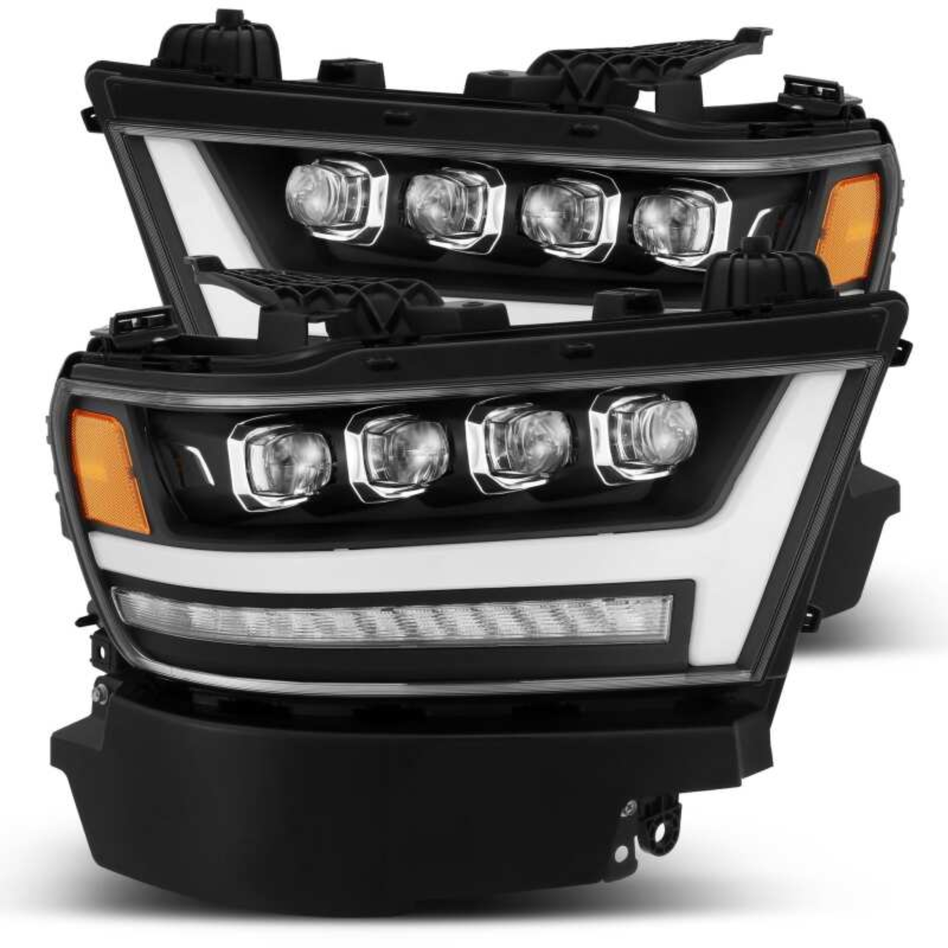 Picture of AlphaRex 19-20 Ram 1500HD NOVA LED Proj Headlight Plank Style Matte Blk w/Activ Light/Seq Signal/DRL