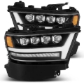 Picture of AlphaRex 19-20 Ram 1500HD NOVA LED Proj Headlight Plank Style Matte Blk w/Activ Light/Seq Signal/DRL