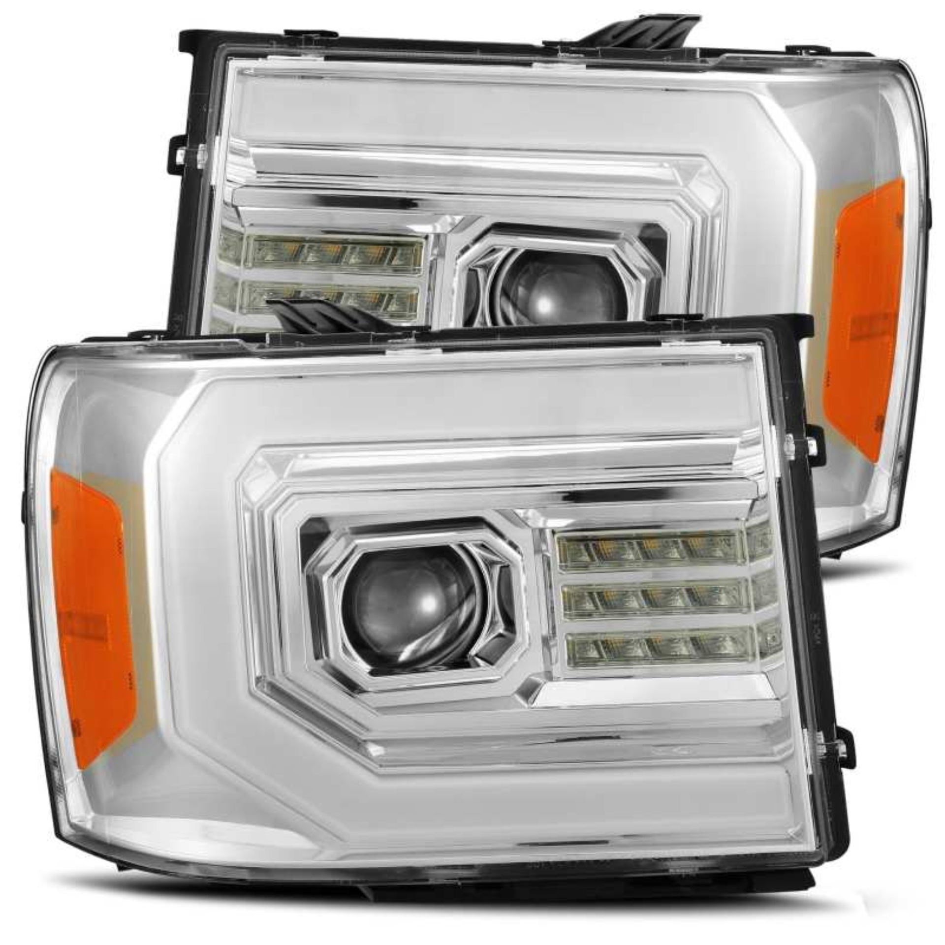 Picture of AlphaRex 07-13 GMC 1500HD PRO-Series Projector Headlights Plank Style Chrm w/Activ Light/Seq Signal
