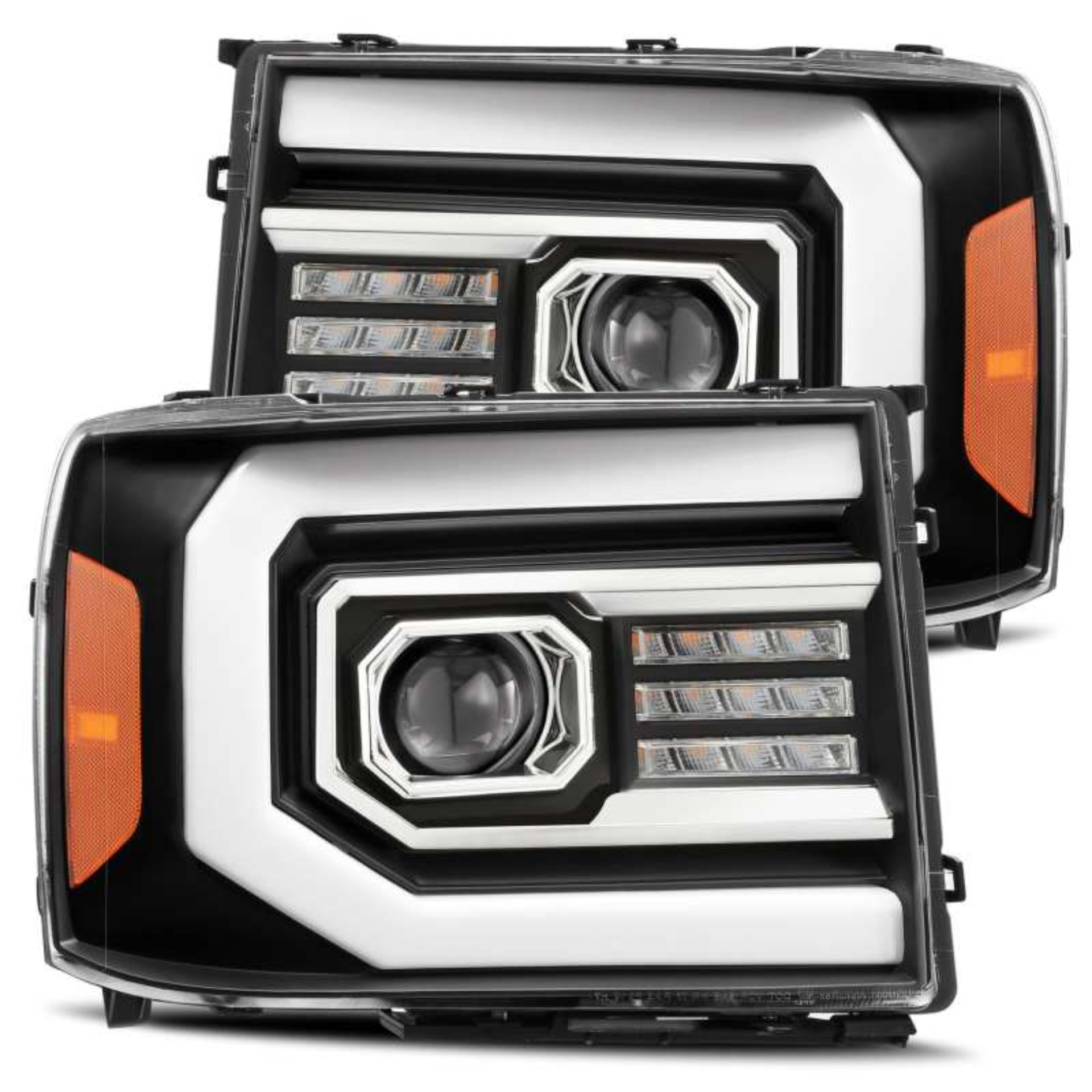 Picture of AlphaRex 07-13 GMC 1500HD PRO-Series Proj Headlights Plank Style Matte Blk w/Activ Light/Seq Signal