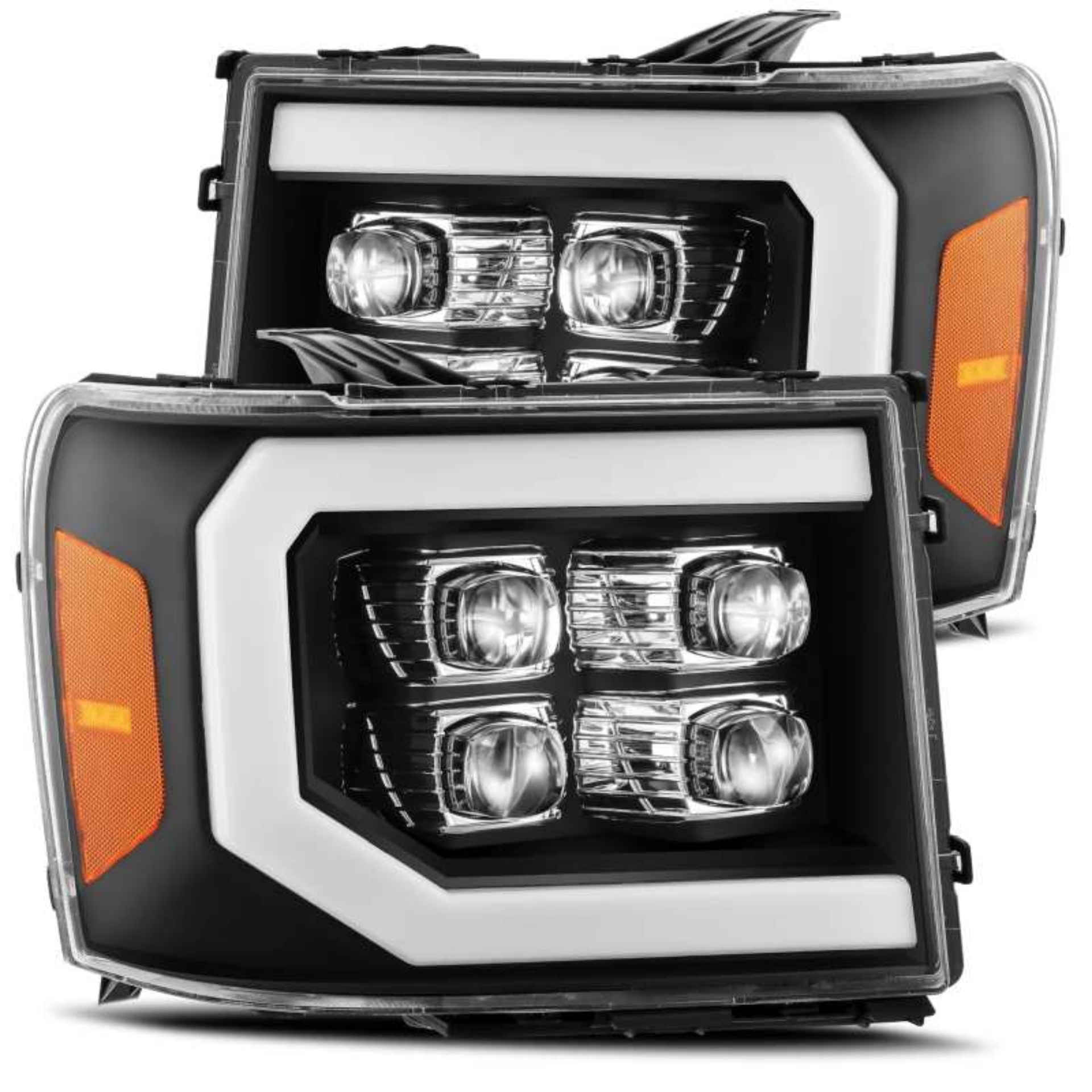 Picture of AlphaRex 07-13 GMC 1500HD NOVA LED Proj Headlight Plank Style Gloss Blk w/Activ Light/Seq Signal/DRL