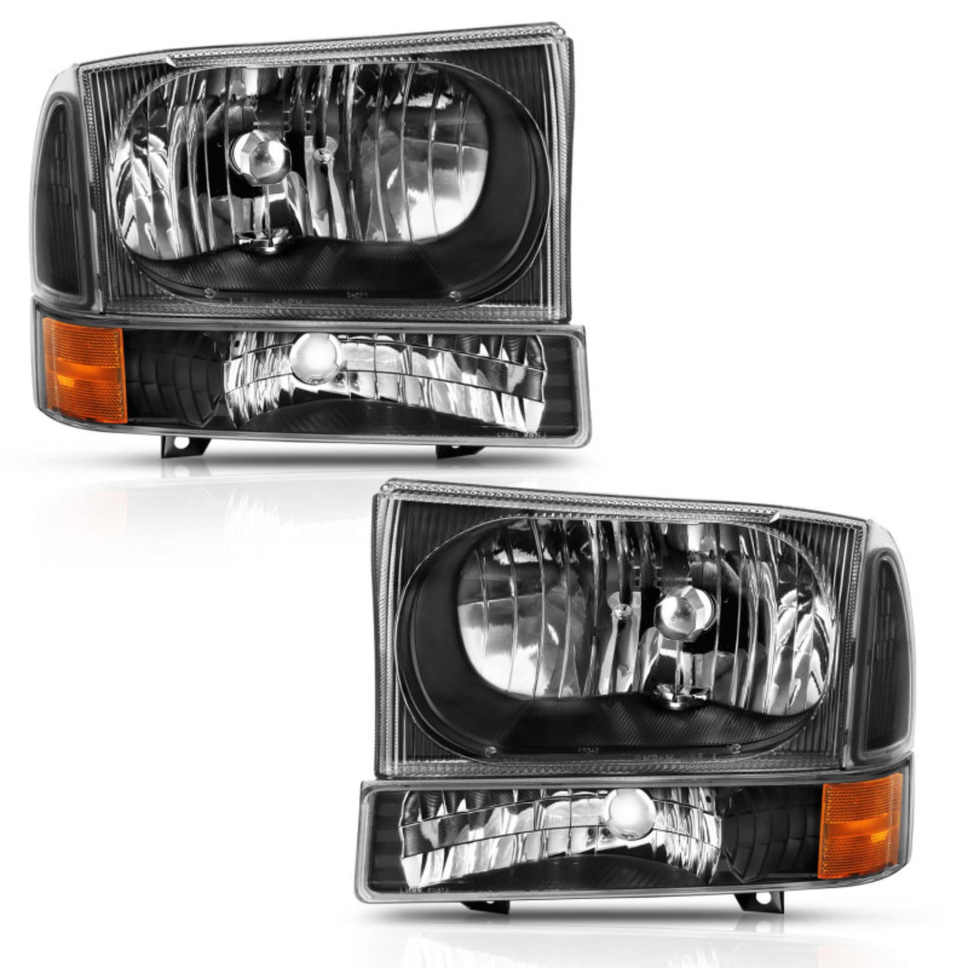Picture of ANZO 2000-2004 Ford Excursion Crystal Headlight w/ Corner Light Black Amber (w/o Bulb)