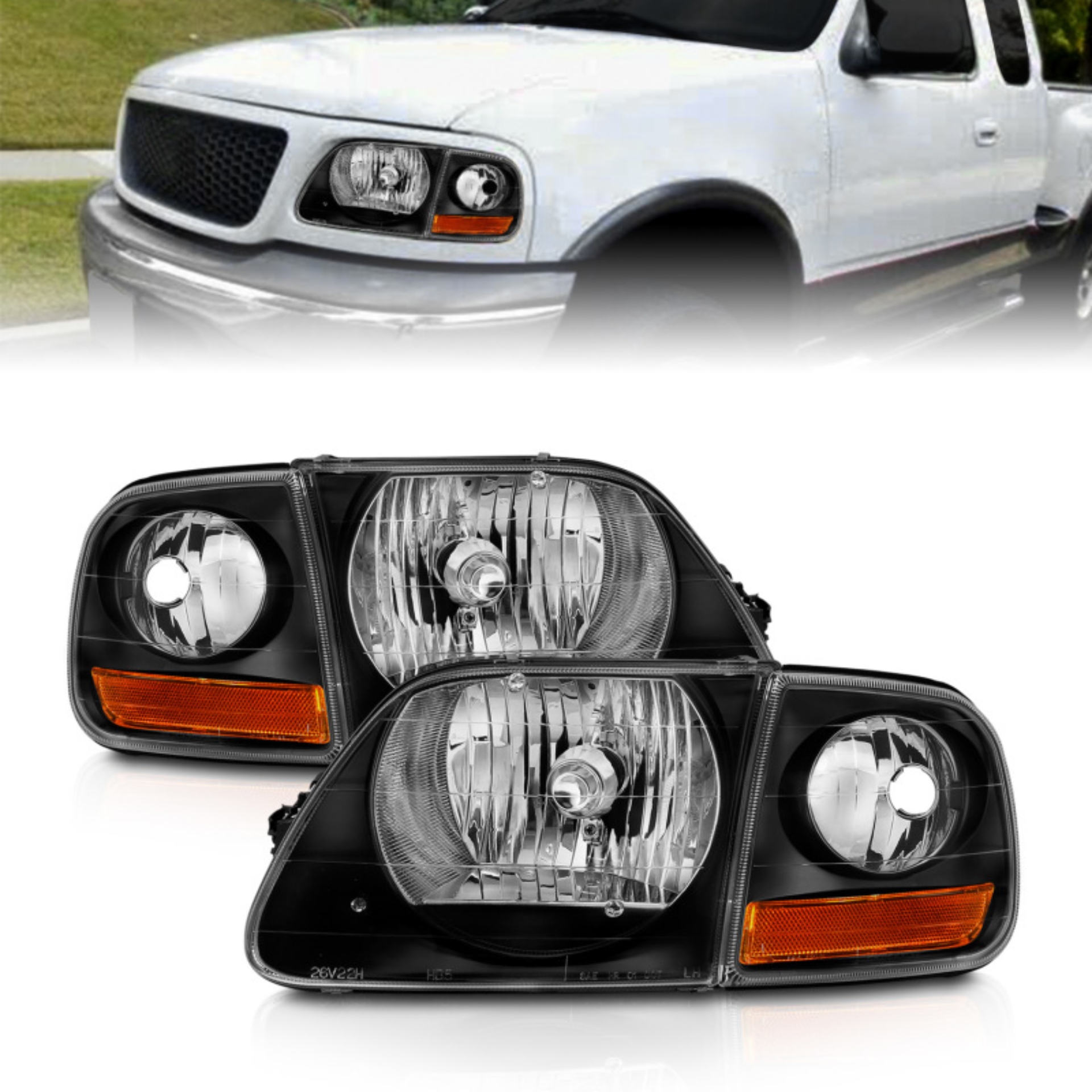 Picture of ANZO 1997-2003 Ford F150 Crystal Headlight Black w/ Parking Light