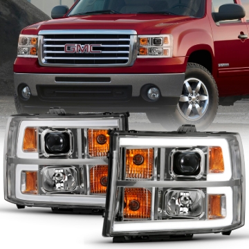Picture of ANZO 2007-2013 GMC Sierra 1500 Projector Headlight Plank Style Chrome w/ Clear Lens Amber