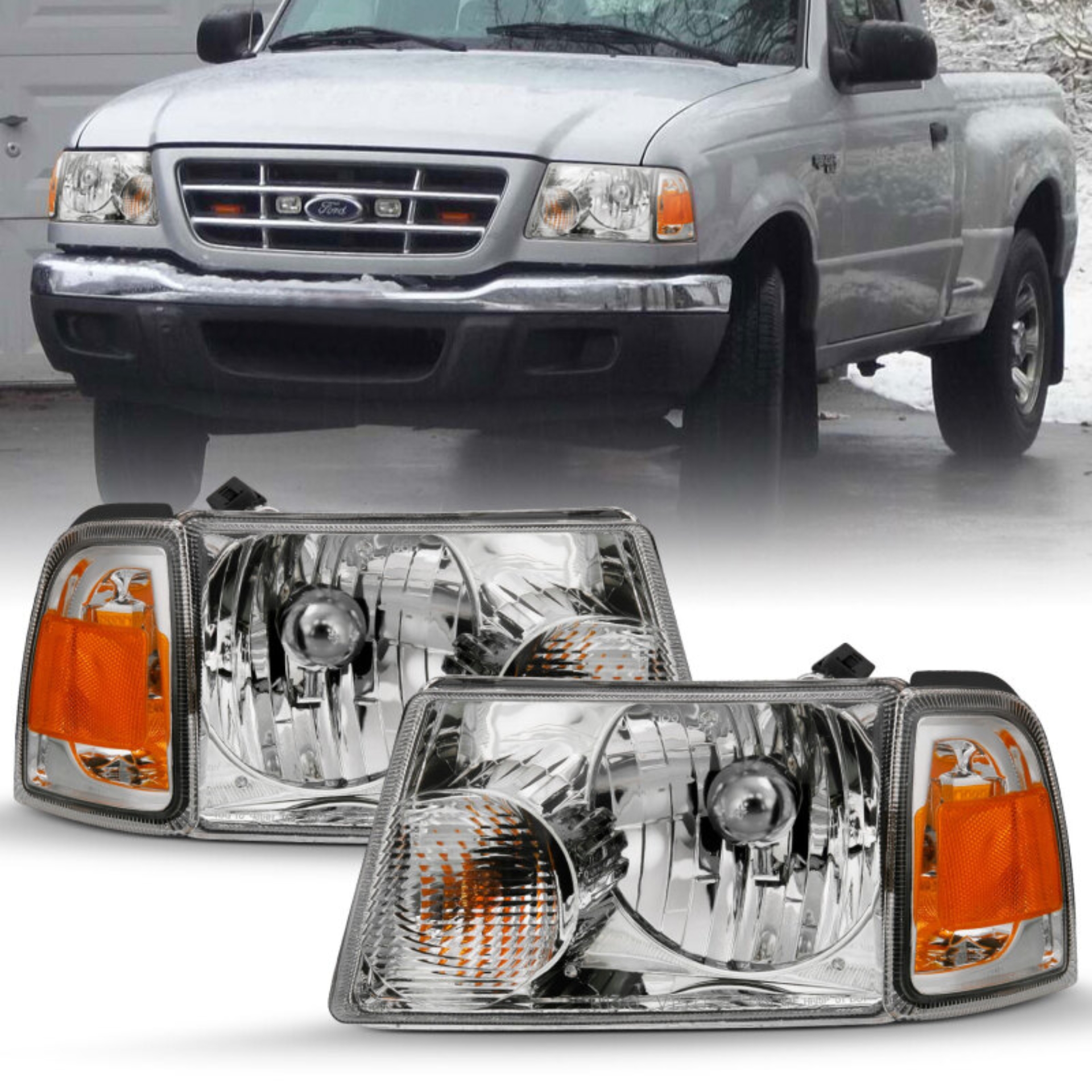 Picture of ANZO 2001-2011 Ford Ranger Crystal Headlight Chrome w/Corner Lights (OE Replacement)