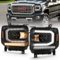 Picture of ANZO 2016-2019 GMC Sierra 1500 Projector Headlight Plank Style Black w/ Sequential Amber Signal
