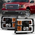 Picture of ANZO 2007-2013 GMC Sierra 1500 Projector Headlight Plank Style Black w/ Clear Lens Amber