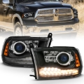 Picture of ANZO 2009-2018 Dodge Ram 1500 Projector Headlights Plank Style Halo w/Switchback Matte Black