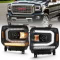 Picture of ANZO 2016-2019 GMC Sierra 1500 Projector Headlight Plank Style Black w/ Sequential Amber Signal