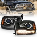 Picture of ANZO 2009-2018 Dodge Ram 1500 Projector Headlights Plank Style Halo w/Switchback Matte Black
