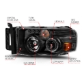 Picture of ANZO 2002-2005 Dodge Ram 1500 Projector Headlights w/ Halo Black Clear Amber