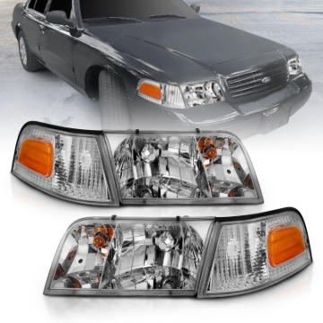 Picture of ANZO 1998-2005 Ford Crown Victoria Crystal Headlight Chrome With Bumper Light (OE)
